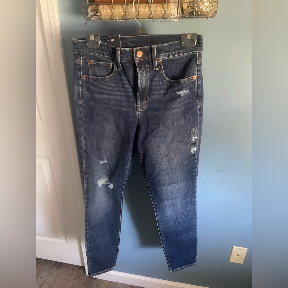 GAP True Skinny High Rise Distressed Blue Jeans